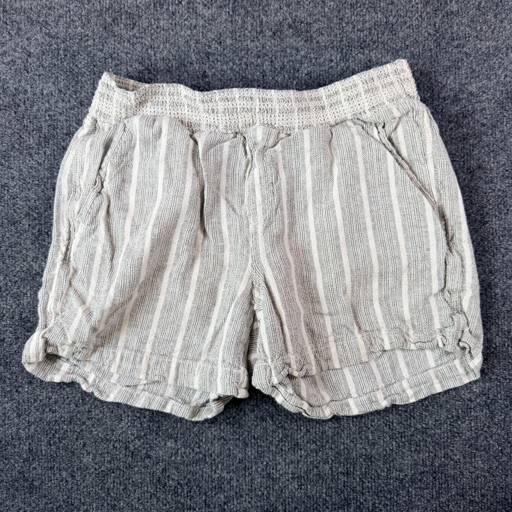 Briggs‎ Shorts Womens 29x4 White Gray Striped Linen Blend Elastic Waist Beach